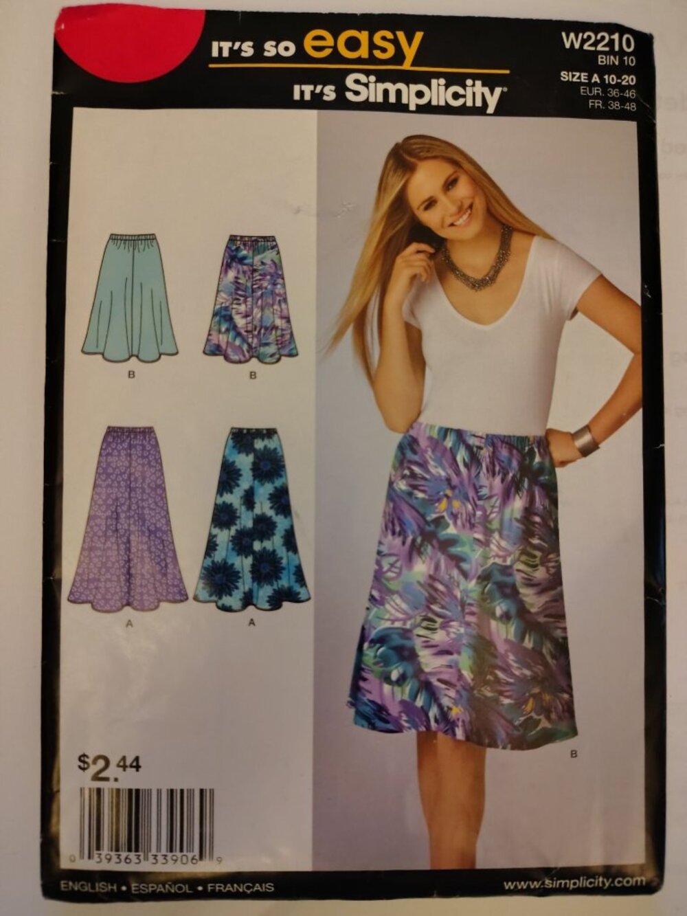 Simplicity Pattern W2210 Misses Pull-On Skirt In Two Lengths Size A (10-20) FF